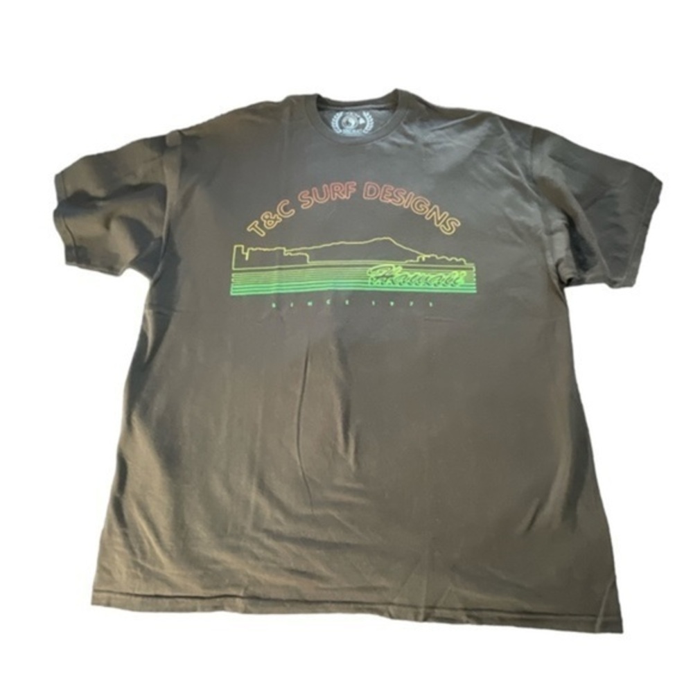 Men's T&C Surf Design Stoked Brown Graphic Iconic Logo Shirt 2XL GUC #4481